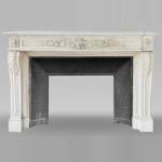 Beautiful Louis XVI style fireplace in Carrara marble with oak leaves