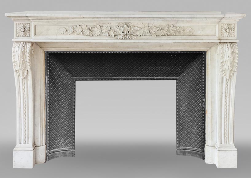 Beautiful Louis XVI style fireplace in Carrara marble with oak leaves-0