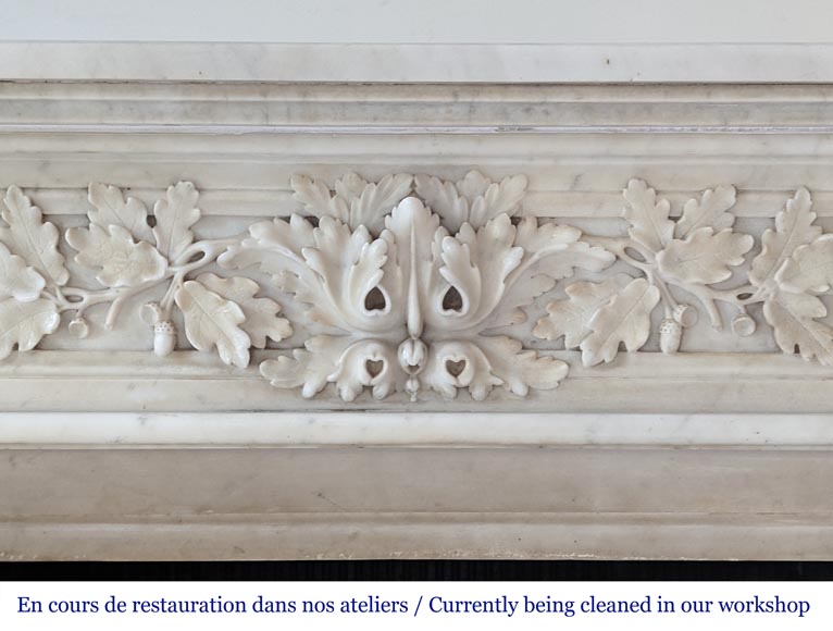Beautiful Louis XVI style fireplace in Carrara marble with oak leaves-1