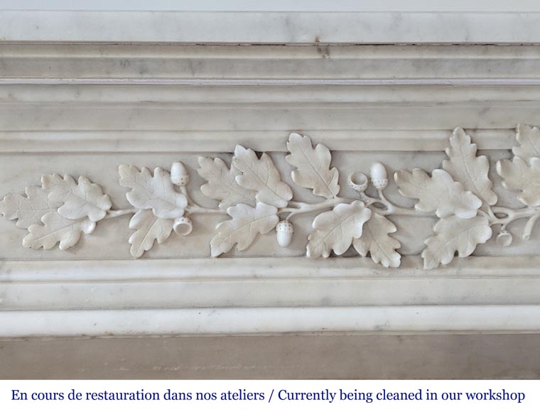 Beautiful Louis XVI style fireplace in Carrara marble with oak leaves-3