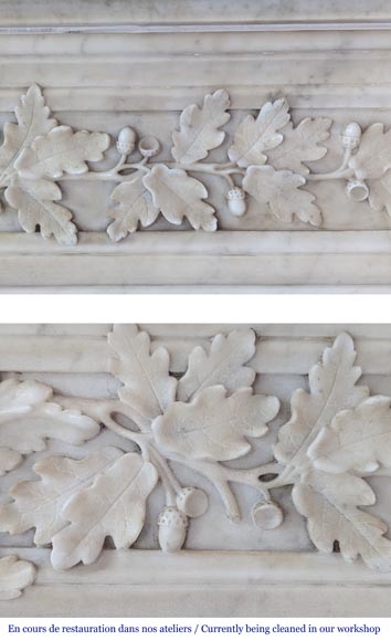 Beautiful Louis XVI style fireplace in Carrara marble with oak leaves-4