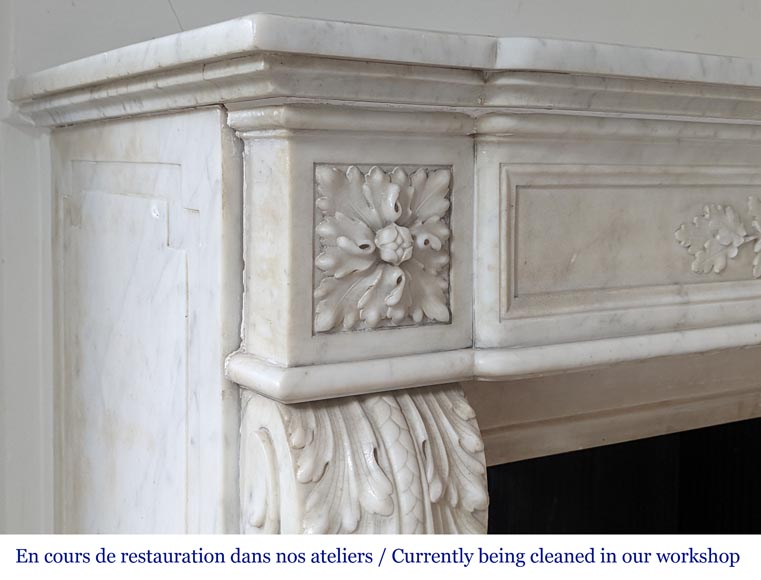 Beautiful Louis XVI style fireplace in Carrara marble with oak leaves-6