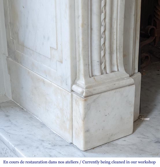 Beautiful Louis XVI style fireplace in Carrara marble with oak leaves-8