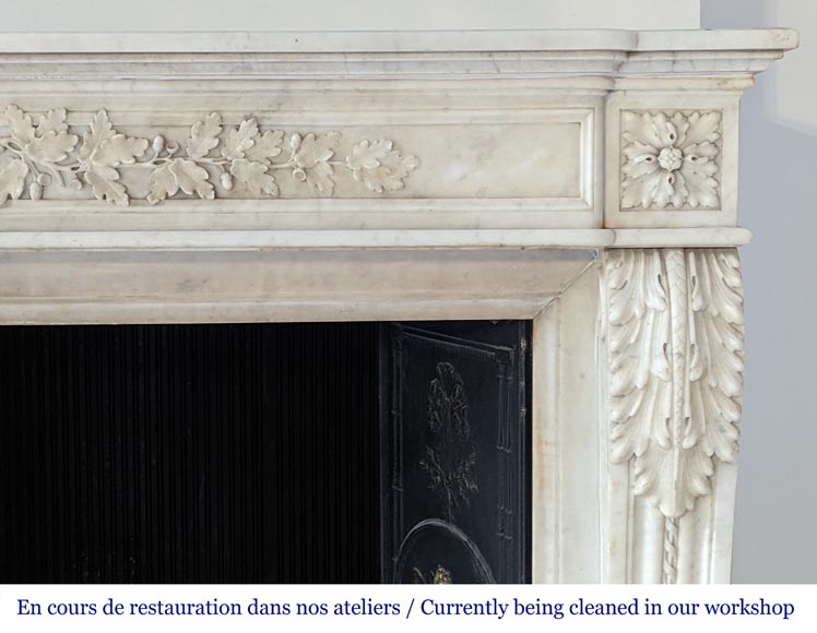 Beautiful Louis XVI style fireplace in Carrara marble with oak leaves-10