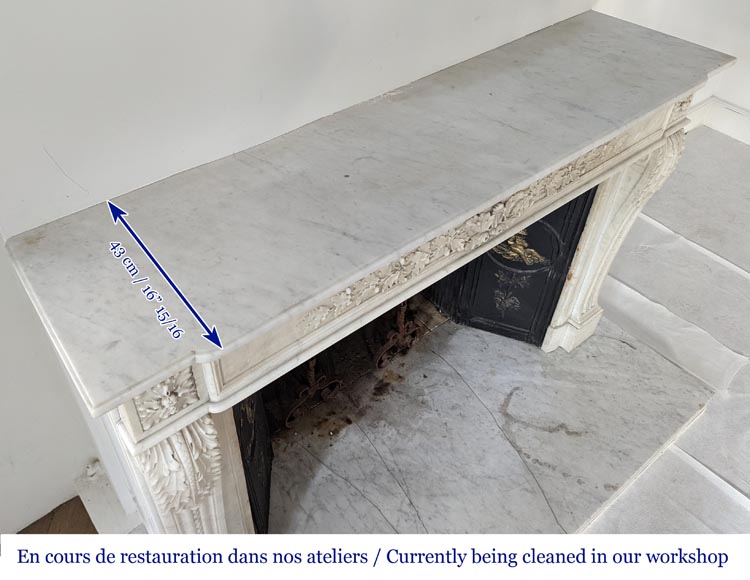 Beautiful Louis XVI style fireplace in Carrara marble with oak leaves-12