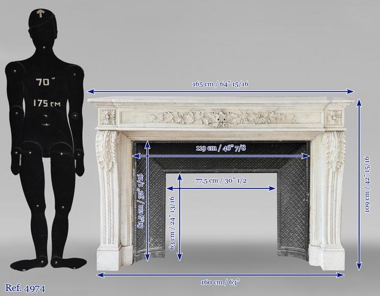 Beautiful Louis XVI style fireplace in Carrara marble with oak leaves-13