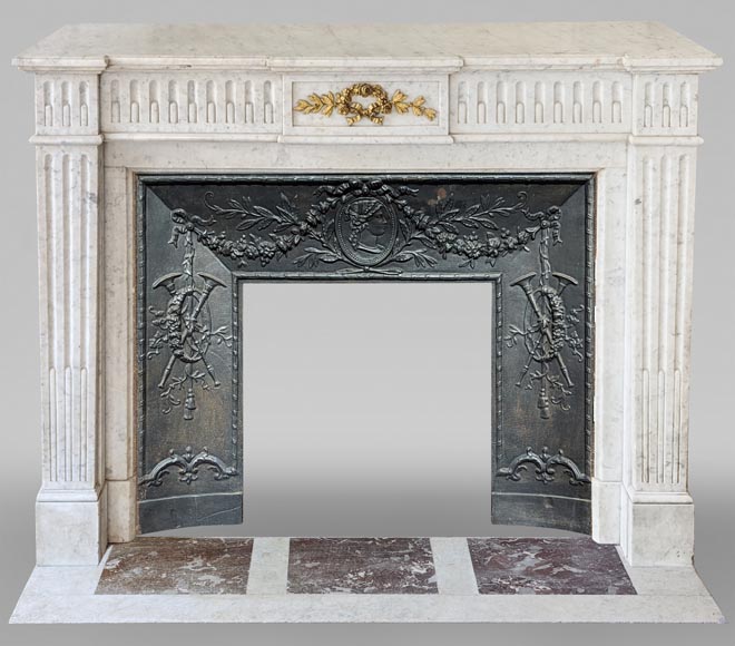 Carrara marble Louis XVI style mantel with crown of roses-0