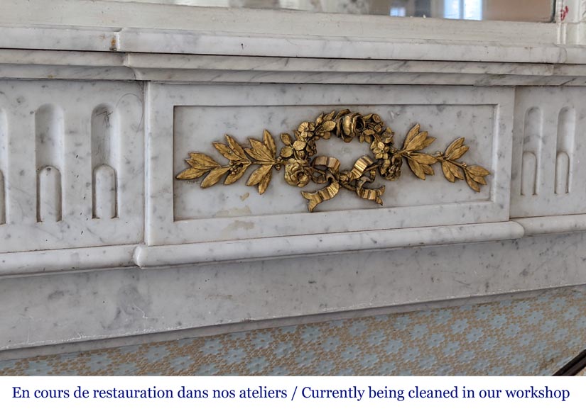 Carrara marble Louis XVI style mantel with crown of roses-2