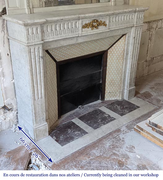 Carrara marble Louis XVI style mantel with crown of roses-3