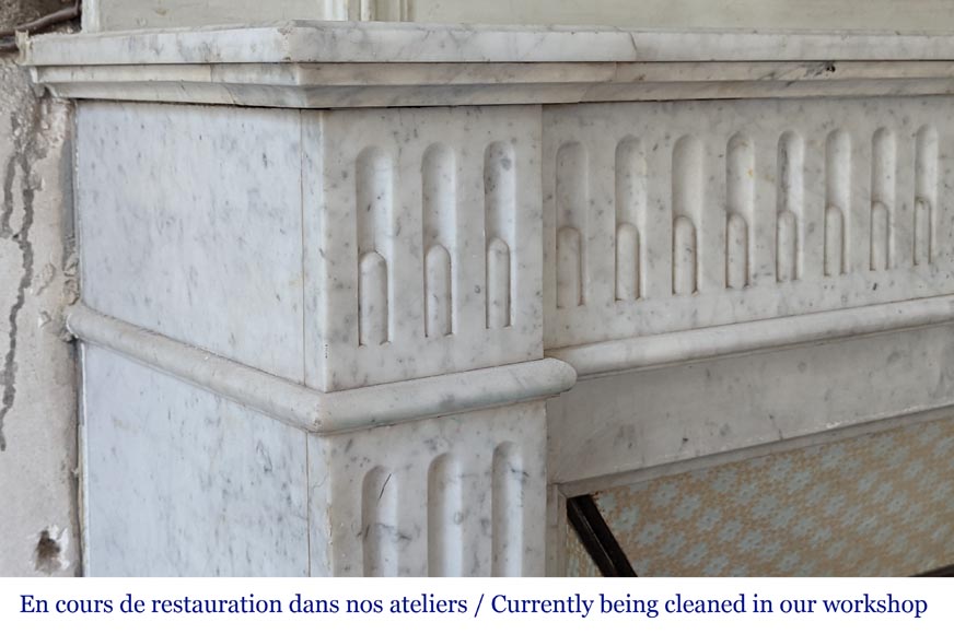 Carrara marble Louis XVI style mantel with crown of roses-4
