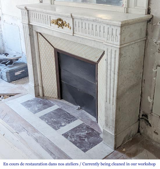 Carrara marble Louis XVI style mantel with crown of roses-6