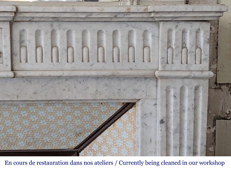 Carrara marble Louis XVI style mantel with crown of roses-7