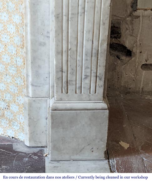 Carrara marble Louis XVI style mantel with crown of roses-8