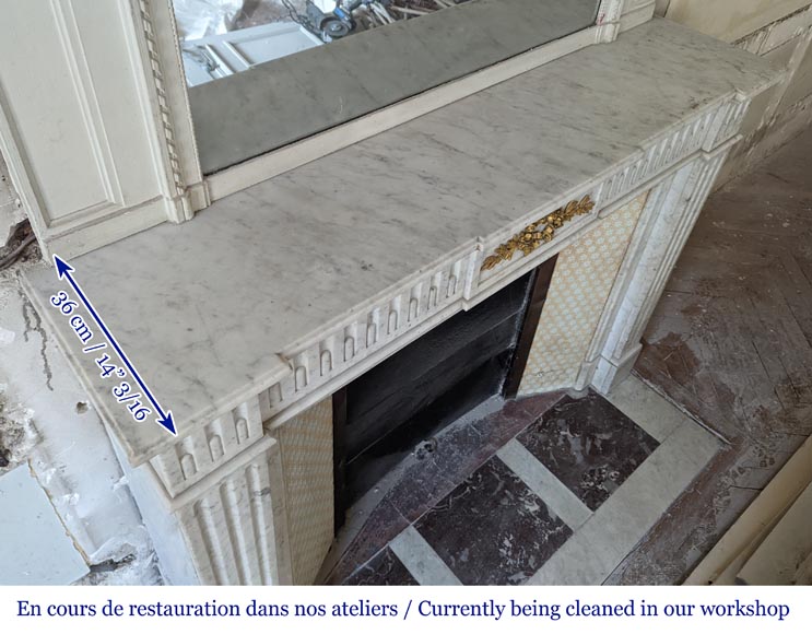 Carrara marble Louis XVI style mantel with crown of roses-10