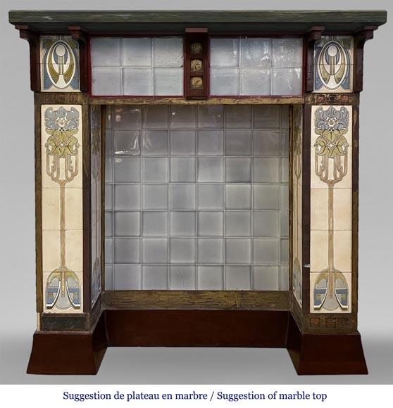 Art Deco ceramic and wood mantel-1