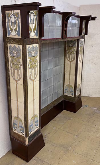Art Deco ceramic and wood mantel-3