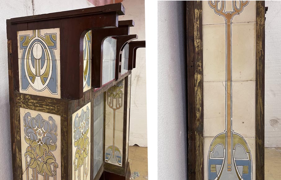 Art Deco ceramic and wood mantel-4