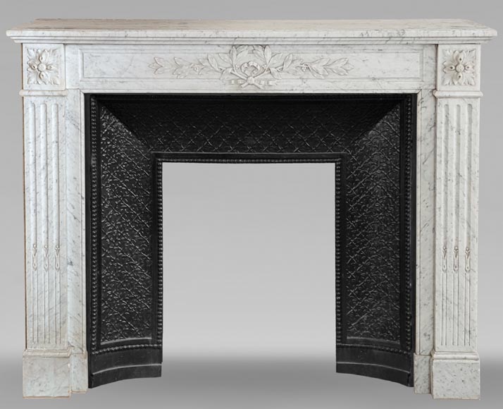 Louis XVI style mantel in Carrara marble-0