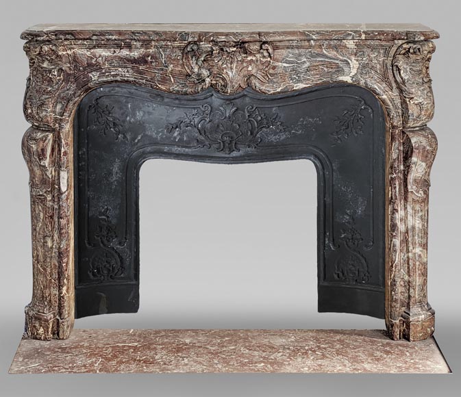 Louis XV period mantelpiece in Royal Red marble decorated with asymmetrical cartouches-0