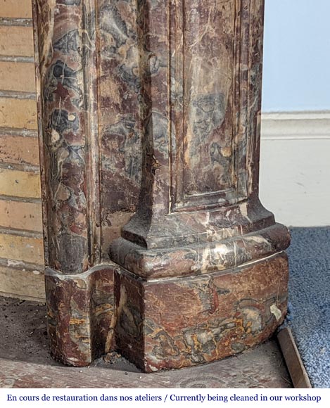 Louis XV period mantelpiece in Royal Red marble decorated with asymmetrical cartouches-10