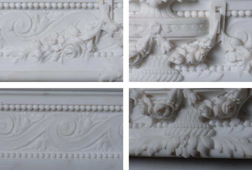 Large Louis XVI style mantel in semi-statuary marble with a vase decorated with garlands of flowers-3