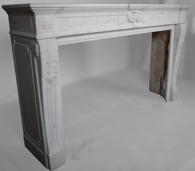 Large Louis XVI style mantel in semi-statuary marble with a vase decorated with garlands of flowers-4