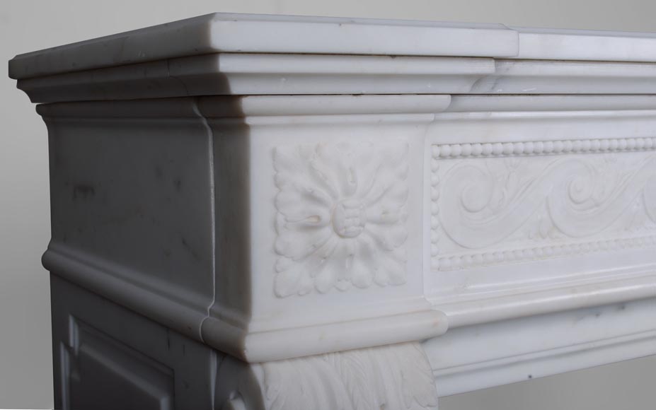 Large Louis XVI style mantel in semi-statuary marble with a vase decorated with garlands of flowers-5