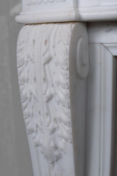 Large Louis XVI style mantel in semi-statuary marble with a vase decorated with garlands of flowers-6