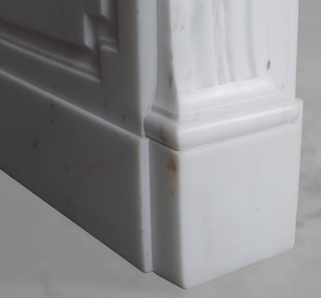 Large Louis XVI style mantel in semi-statuary marble with a vase decorated with garlands of flowers-7