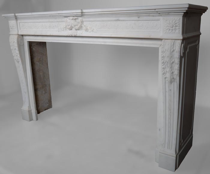 Large Louis XVI style mantel in semi-statuary marble with a vase decorated with garlands of flowers-8
