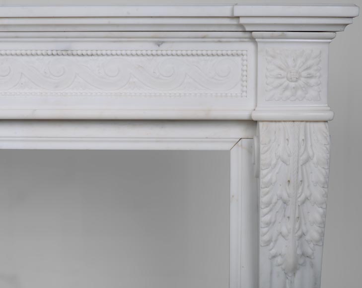 Large Louis XVI style mantel in semi-statuary marble with a vase decorated with garlands of flowers-9