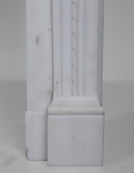 Large Louis XVI style mantel in semi-statuary marble with a vase decorated with garlands of flowers-10