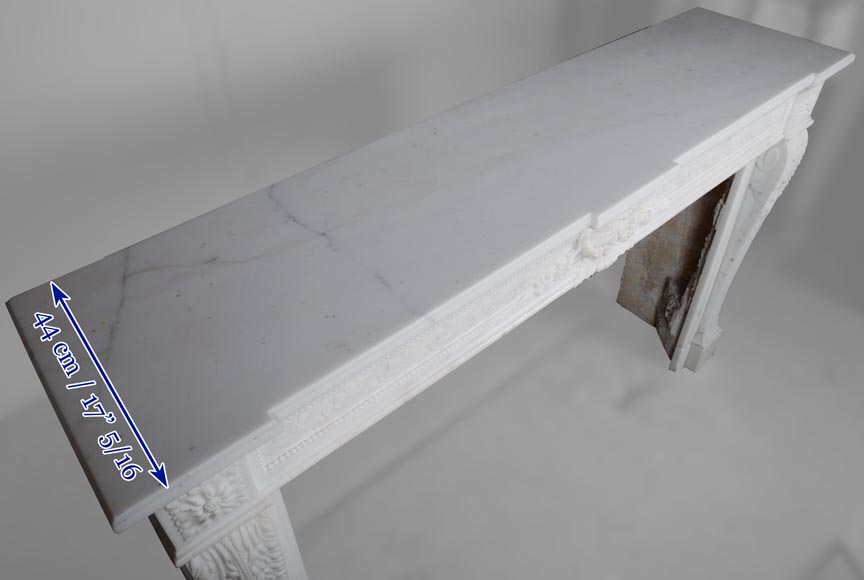 Large Louis XVI style mantel in semi-statuary marble with a vase decorated with garlands of flowers-11
