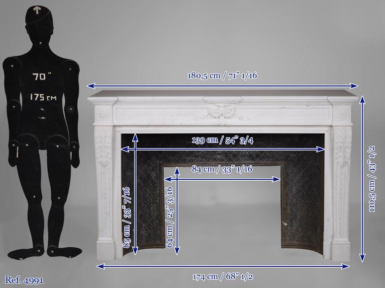 Large Louis XVI style mantel in semi-statuary marble with a vase decorated with garlands of flowers-12