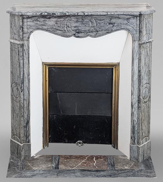 Antique Louis XV style Pompadour mantel in Bleu Fleuri marble-0