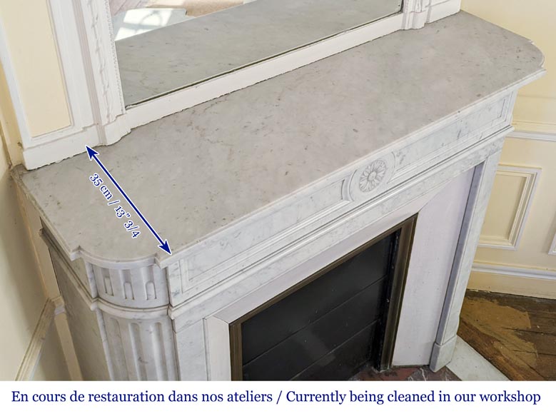Small Louis XVI style mantel in Carrara marble with rounded corners-9
