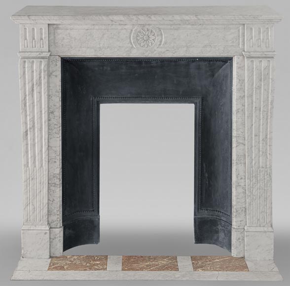 Small Louis XVI style Carrara marble mantel with flower-0