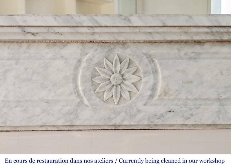 Small Louis XVI style Carrara marble mantel with flower-1