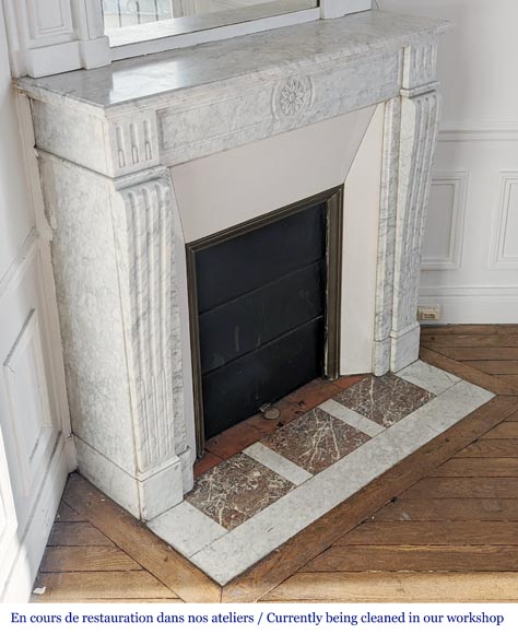Small Louis XVI style Carrara marble mantel with flower-2
