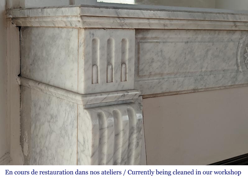 Small Louis XVI style Carrara marble mantel with flower-3