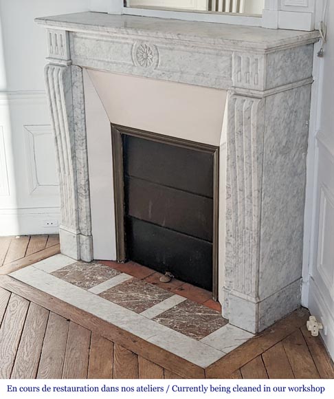 Small Louis XVI style Carrara marble mantel with flower-5