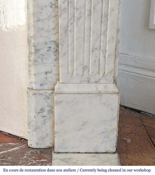 Small Louis XVI style Carrara marble mantel with flower-7