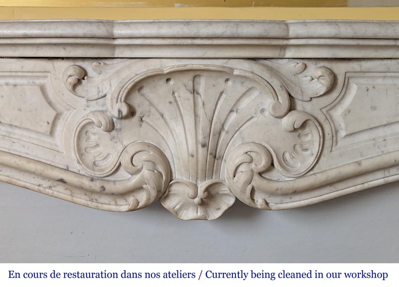Carrara marble Louis XV style mantel with stylized shell-1