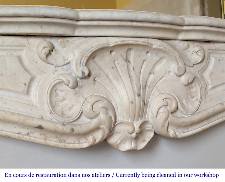 Carrara marble Louis XV style mantel with stylized shell-2