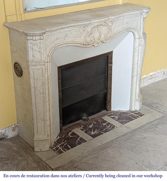Carrara marble Louis XV style mantel with stylized shell-3