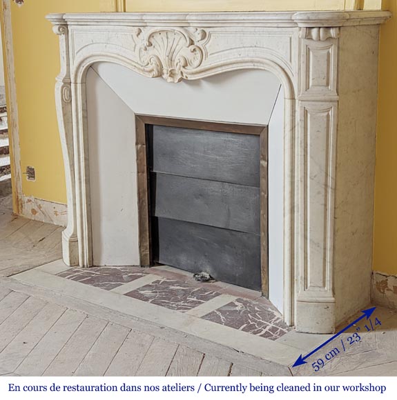 Carrara marble Louis XV style mantel with stylized shell-6