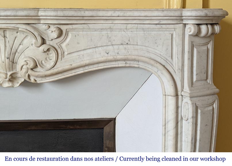 Carrara marble Louis XV style mantel with stylized shell-7