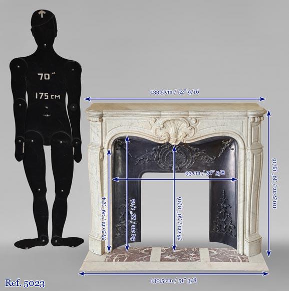 Carrara marble Louis XV style mantel with stylized shell-11