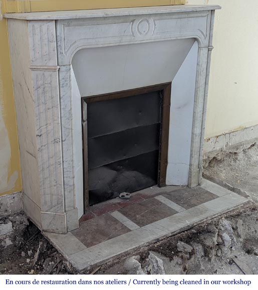 Small Carrara marble mantel with canted jambs and fluted legs-2
