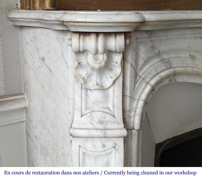 Louis XV style mantel with three shells in Carrara marble-3